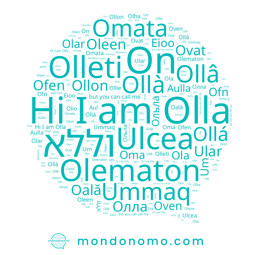 name Ummaq, name Ollie, name Ollá, name Олла, name Olla, name Aulla, name Oleen, name Olematon, name Olio, name Oală, name Olar, name Ольла, name Olleti, name Oma, name Ollâ, name Ular, name Eioo, name Ollà, name Ovat, name וללא, name Olha, name Ulcea, name Omata, name Ola, name Oven, name Um, name Ollon, name On, name Aul
