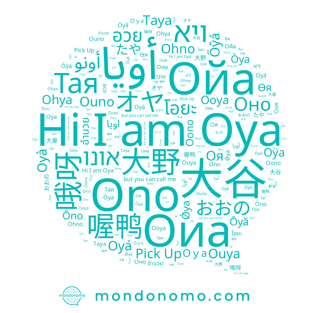 name Oyà, name Oｙa, name おおの, name オヤ, name Ǿya, name Тая, name Pick Up, name 大谷, name 哦呀, name Оиа, name أونو, name ויא, name Oya, name Őŷá, name أويا, name Òya, name Ойа, name 大野, name Ohya, name Өя, name อำนวย, name Оно, name โอยะ, name Ōno, name Oÿa, name อวย, name Ooya, name Ohno, name Оя, name Ono, name Ōyǎ, name Taya, name たや, name 大屋, name 喔鸭, name Oono, name オオヤ, name Oyá, name Ouno