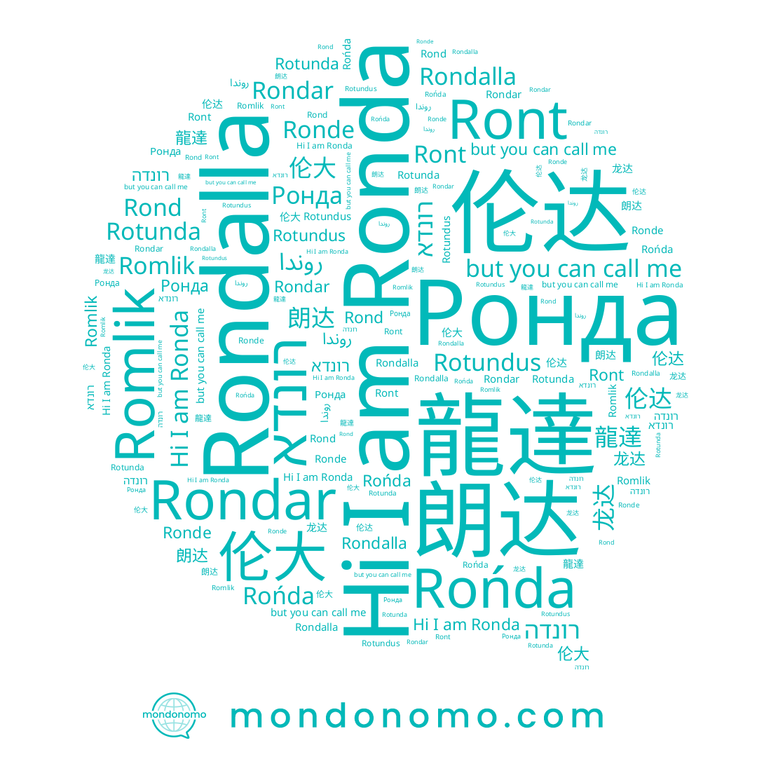 name Romlik, name 龙达, name 朗达, name 龍達, name Rońda, name רונדא, name Rotunda, name روندا, name 伦达, name Rondalla, name רונדה, name Ront, name 伦大, name Rond, name Ronde, name Ronda