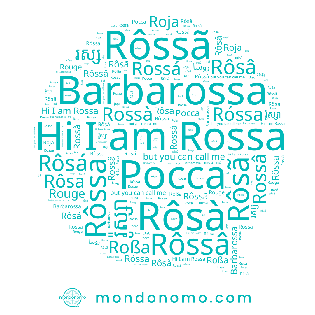 name រស្ស, name Rôssâ, name Rôsá, name Róssa, name Rôsà, name Росса, name Roja, name រ៉ូស្សា, name Rossà, name Rôsa, name Rôssã, name Rôsã, name روسا, name Rossá, name Rossâ, name Rouge, name Rôsâ, name Rôssa, name Roßa, name Barbarossa, name Rossa