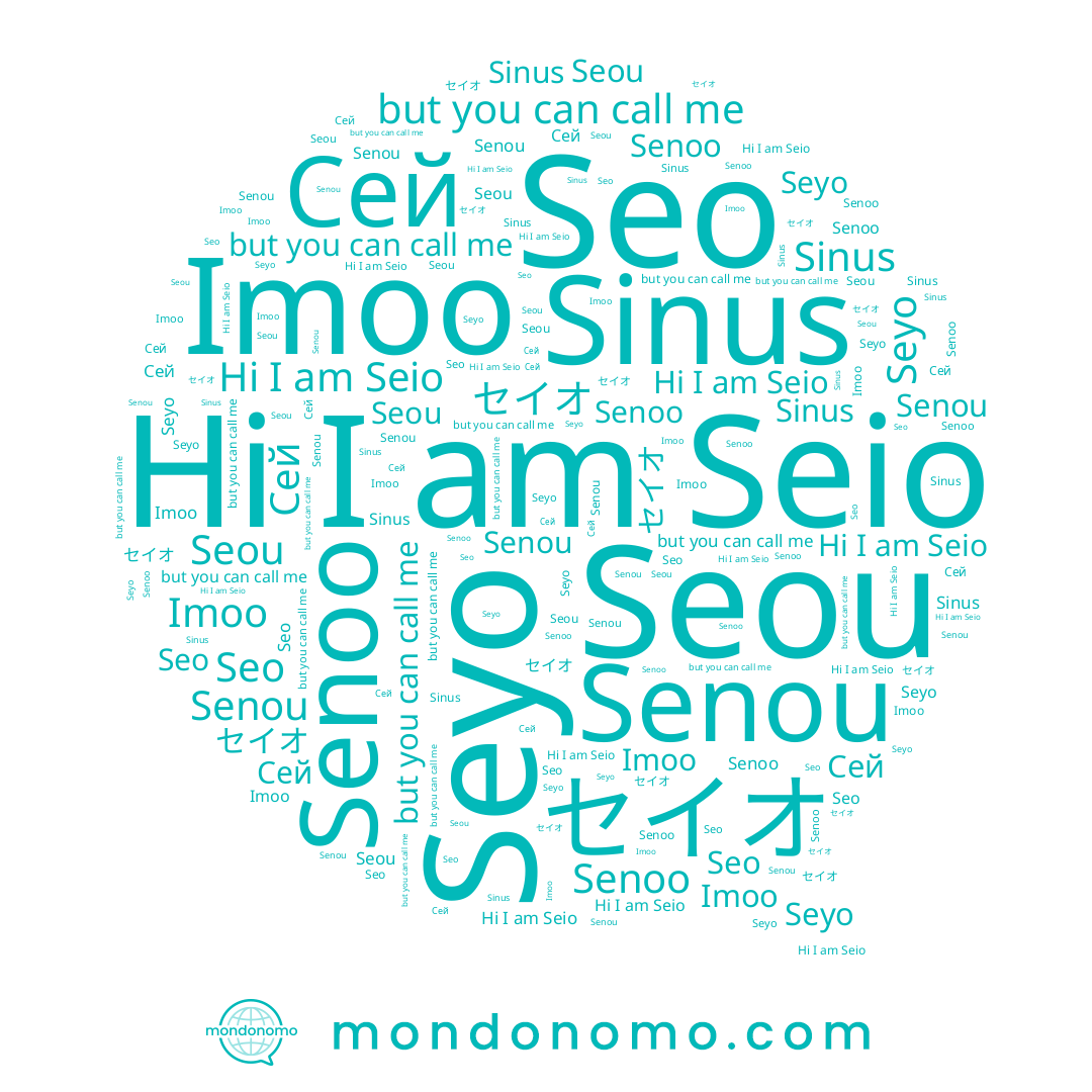 name Seio, name Senoo, name Seou, name Сей, name Seyo, name Seo, name セイオ, name Imoo, name Senou