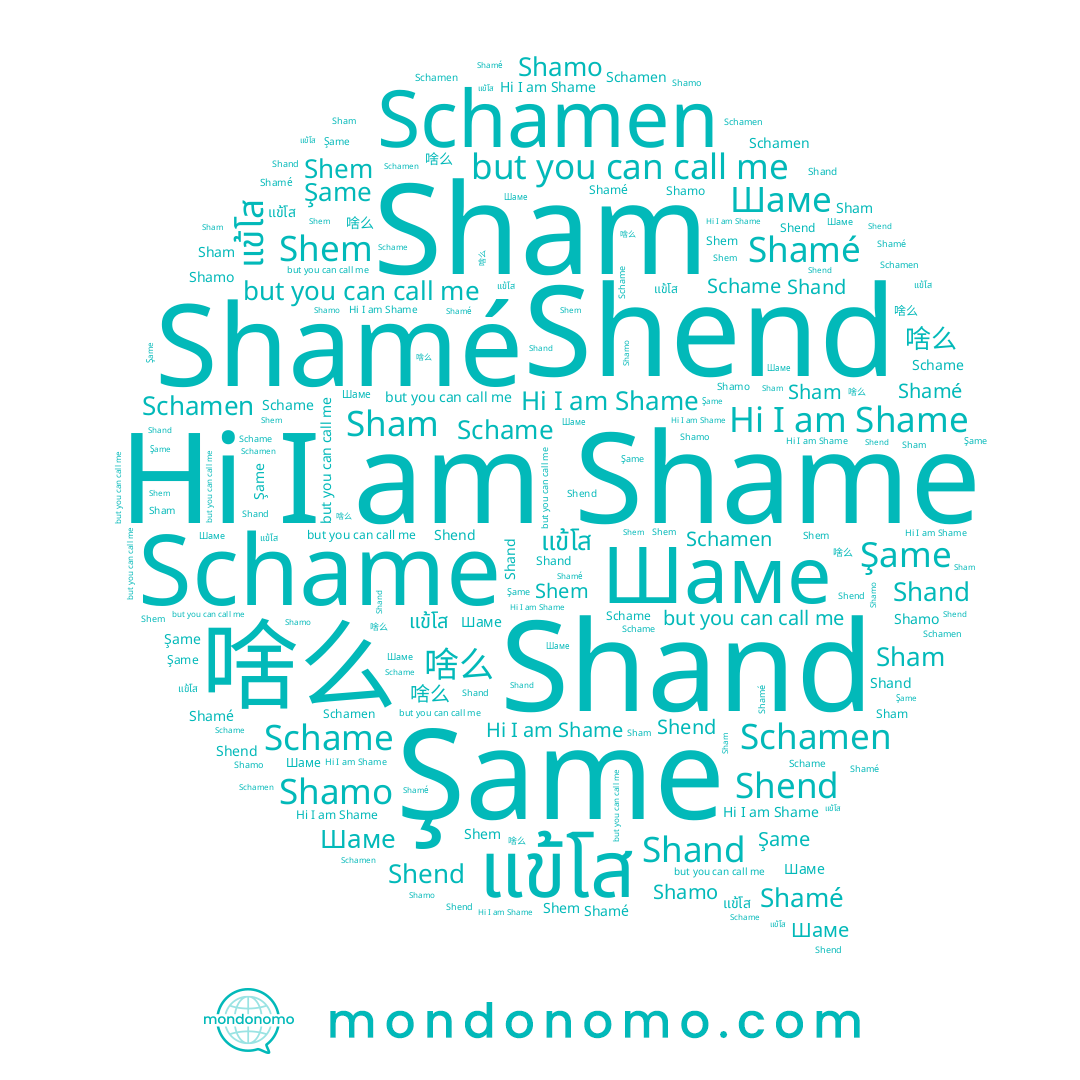 name Shame, name Sham, name Shand, name Schame, name Shamo, name แข้โส, name Schamen, name Shamé, name Shend, name Şame, name 啥么, name Shem, name Шаме
