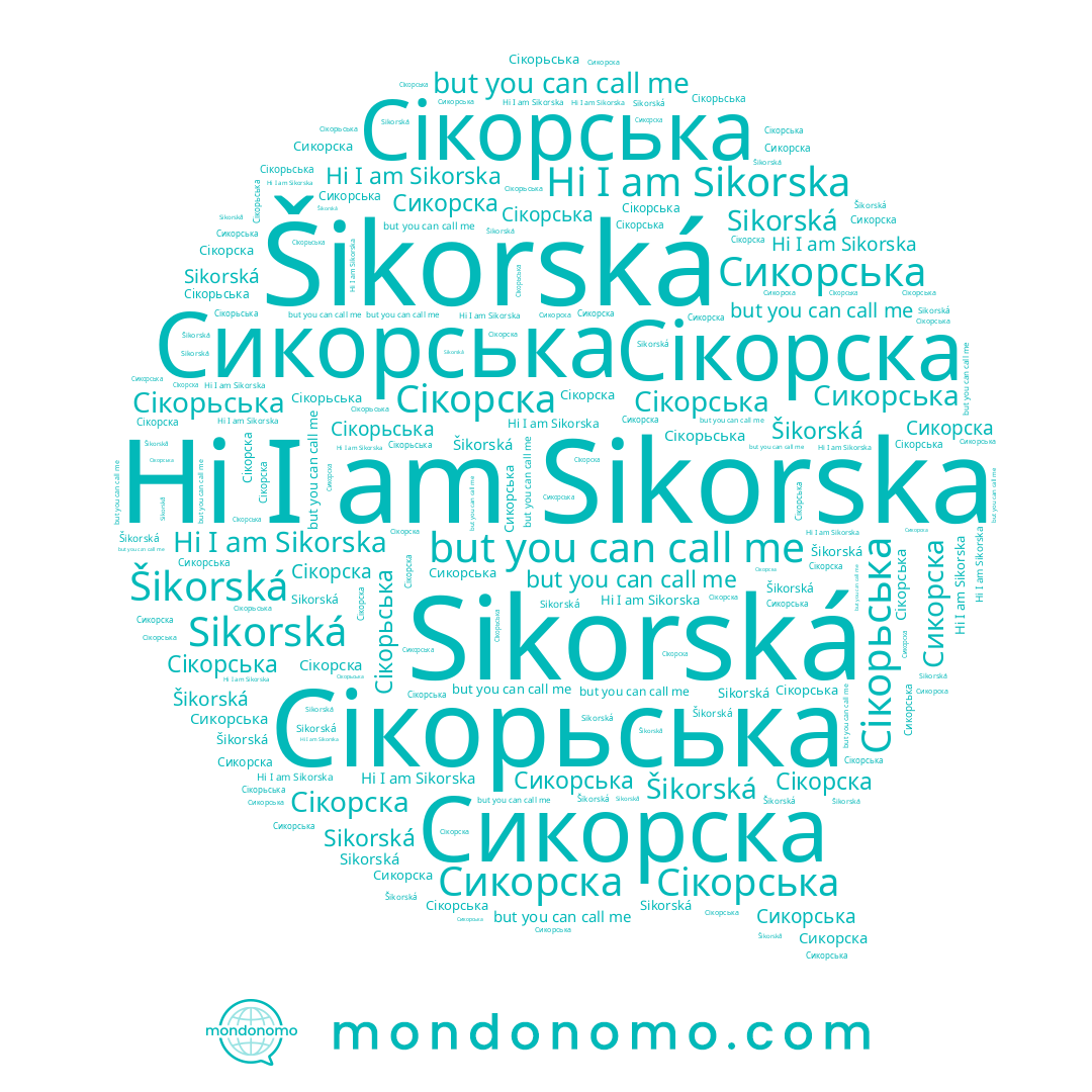 name Šikorská, name Сікорска, name Сикорска, name Сікорьська, name Сикорська, name Сікорська, name Sikorská, name Sikorska