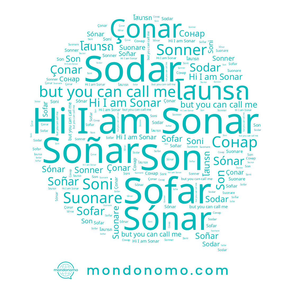 name Sofar, name Soni, name Sónar, name โสนารถ, name Sonner, name Çonar, name Son, name Sodar, name Soñar, name Sonar