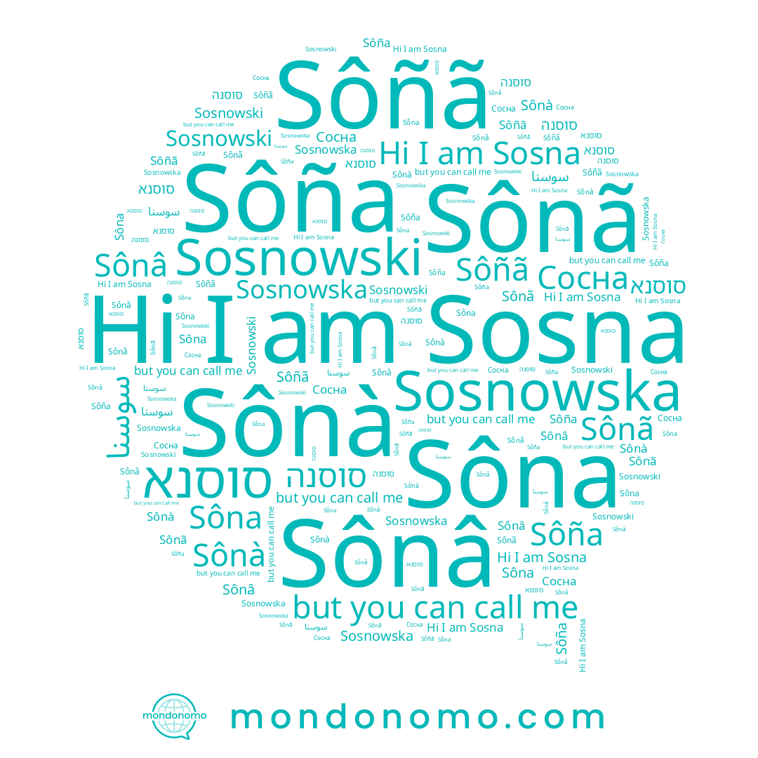 name Sosnowska, name Sôña, name סוסנה, name سوسنا, name Sosnowski, name סוסנא, name Sosna, name Sôna, name Sônà, name Sôñã, name Sônã, name Сосна, name Sônâ