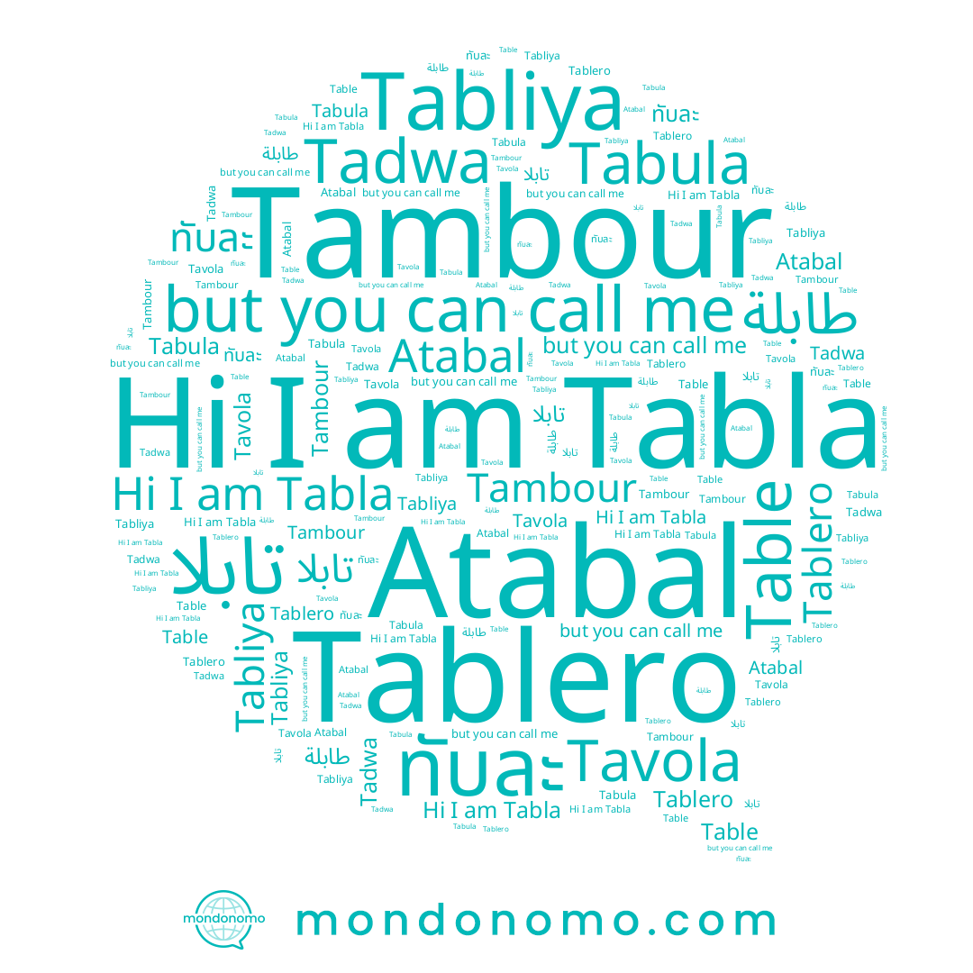 name Atabal, name Table, name Tadwa, name Tambour, name Tablero, name ทับละ, name Tabliya, name Tabula, name طابلة, name Tavola, name Tabla, name تابلا