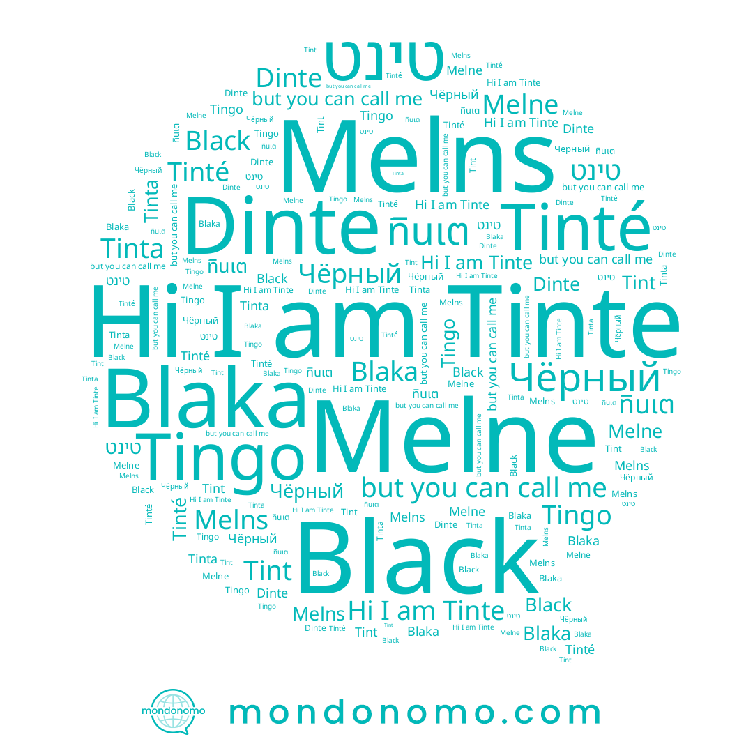 name Blaka, name Melne, name Tint, name Tingo, name Tinta, name ทินเต, name Tinte, name Tinté, name Dinte, name Black, name Melns, name טינט, name Чёрный