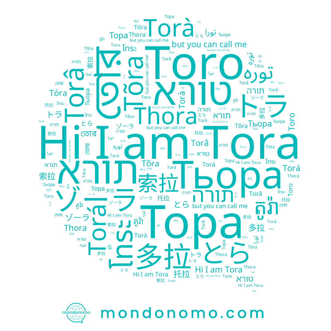 name טורא, name תורא, name Tóra, name Tora, name Тьора, name 索拉, name とら, name トラ, name Tõra, name ゾーラ, name Thora, name Torâ, name 多拉, name Torá, name โทระ, name তোর, name 托拉, name Toro, name Тора, name តូរ៉ា, name Torà, name تورا