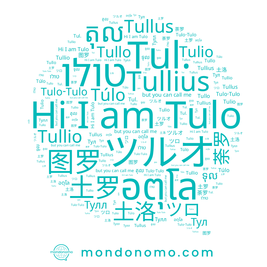 name Tullus, name ツルオ, name Tulio, name Tullo, name ツロ, name טולו, name 土罗, name อตุโล, name Tulo-Tulo, name 土洛, name Tullius, name តុល, name Tulo, name 图罗, name Tul., name ទុល, name 荼罗, name Тулл, name Túlo, name Tullio