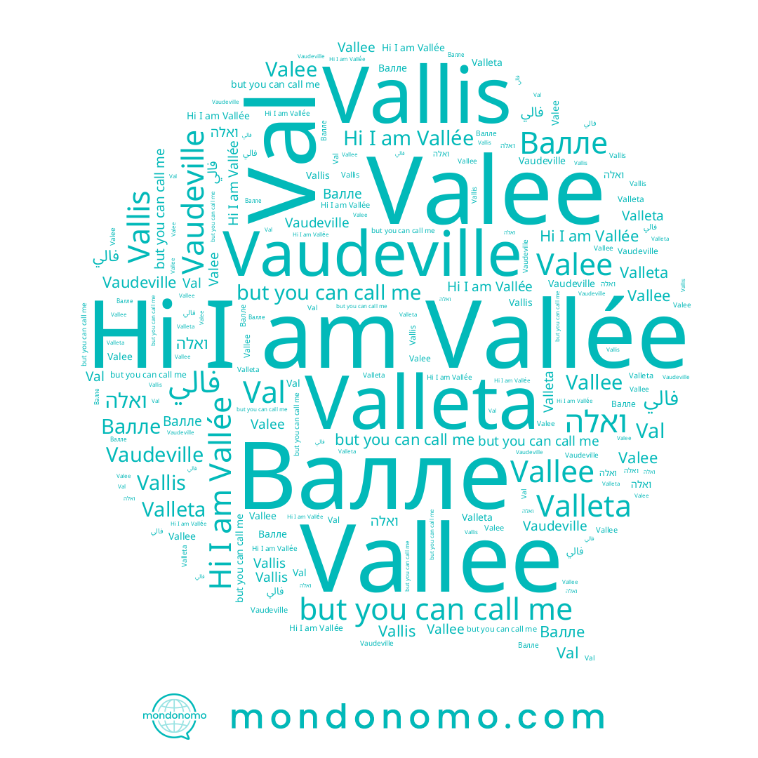 name فالي, name Valleta, name Valee, name Vallis, name Val, name Валле, name ואלה, name Vallée, name Vaudeville, name Vallee