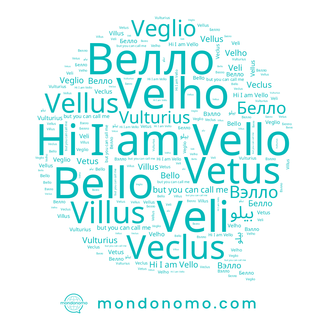 name Veclus, name Veli, name Velho, name Veglio, name Vetus, name Белло, name بيلو, name Vello, name Велло, name Vulturius, name Вэлло, name Bello, name Vellus