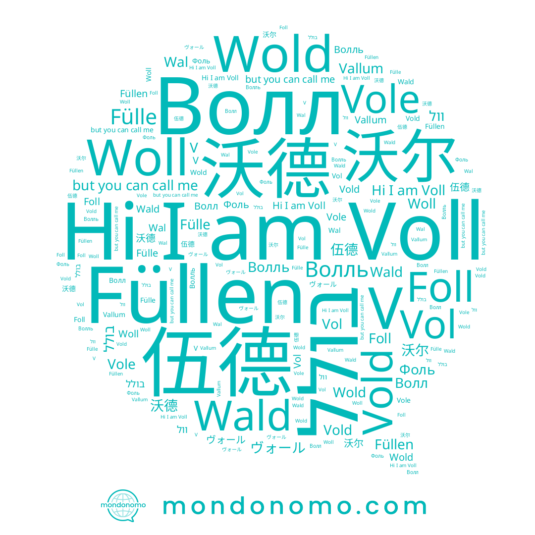 name 伍德, name Foll, name Woll, name Vol, name בולל, name Vold, name 沃德, name Fülle, name Волль, name Wold, name וול, name Voll, name Волл, name V, name Füllen, name 沃尔, name Vole, name Wal, name Wald, name Фоль