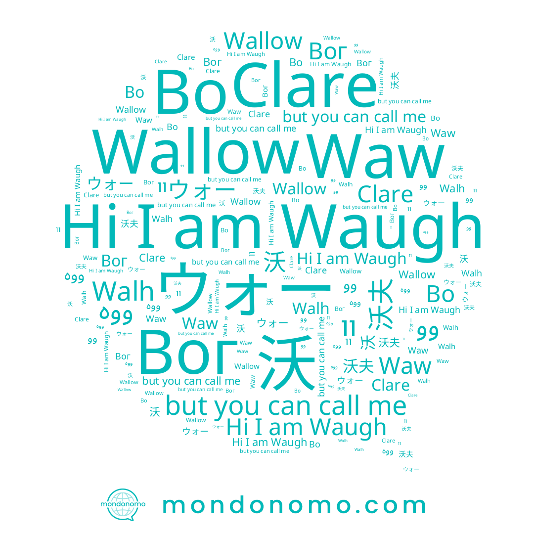 name Во, name Waw, name Wallow, name وو, name Clare, name Walh, name 沃夫, name Waugh, name וו, name ووه, name 沃