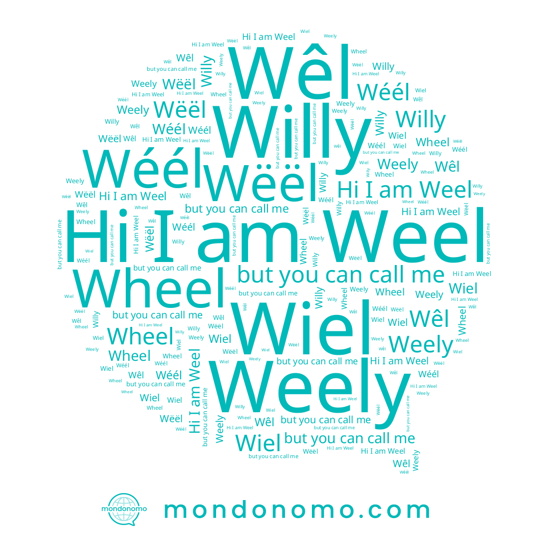 name Wheel, name Weel, name Wiel, name Wêl, name Weely, name Wëël, name Willy, name Wéél