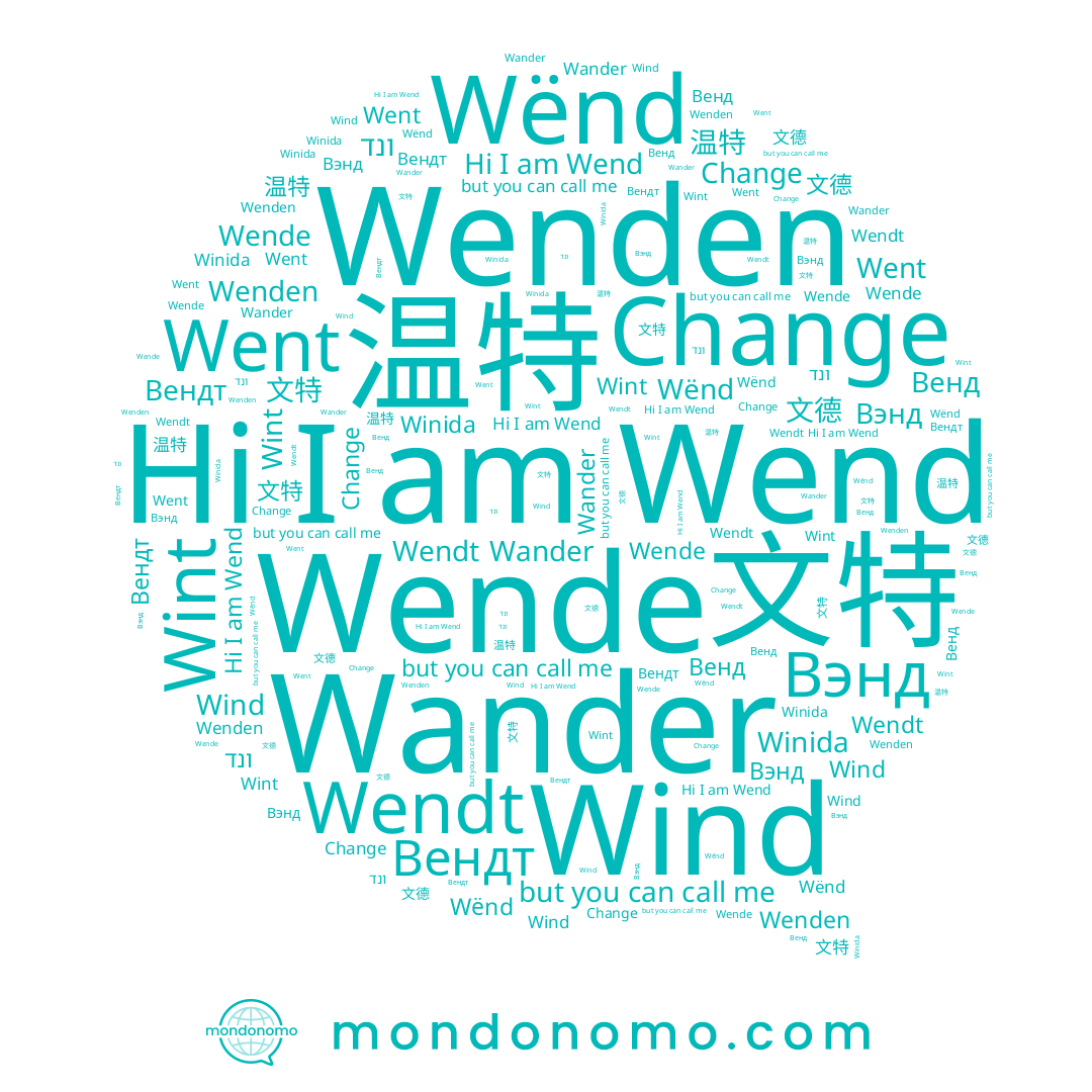 name Wander, name Change, name 温特, name Wenden, name 文德, name Wend, name Wind, name Went, name Wende, name Winida, name ונד, name Вэнд, name 文特, name Wendt, name Wënd, name Вендт, name Wint