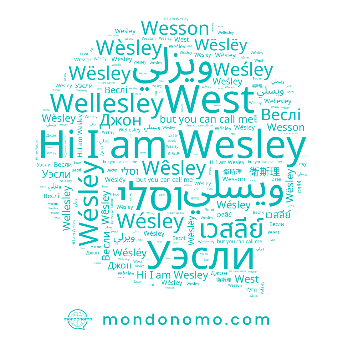 name Веслі, name Weśley, name Wesley, name Wêsley, name West, name Весли, name Wèsley, name Wesson, name Джон, name Wellesley, name เวสลีย์, name 衛斯理, name וסלי, name Wésley, name Wëslëy, name Wësley, name Wésléy