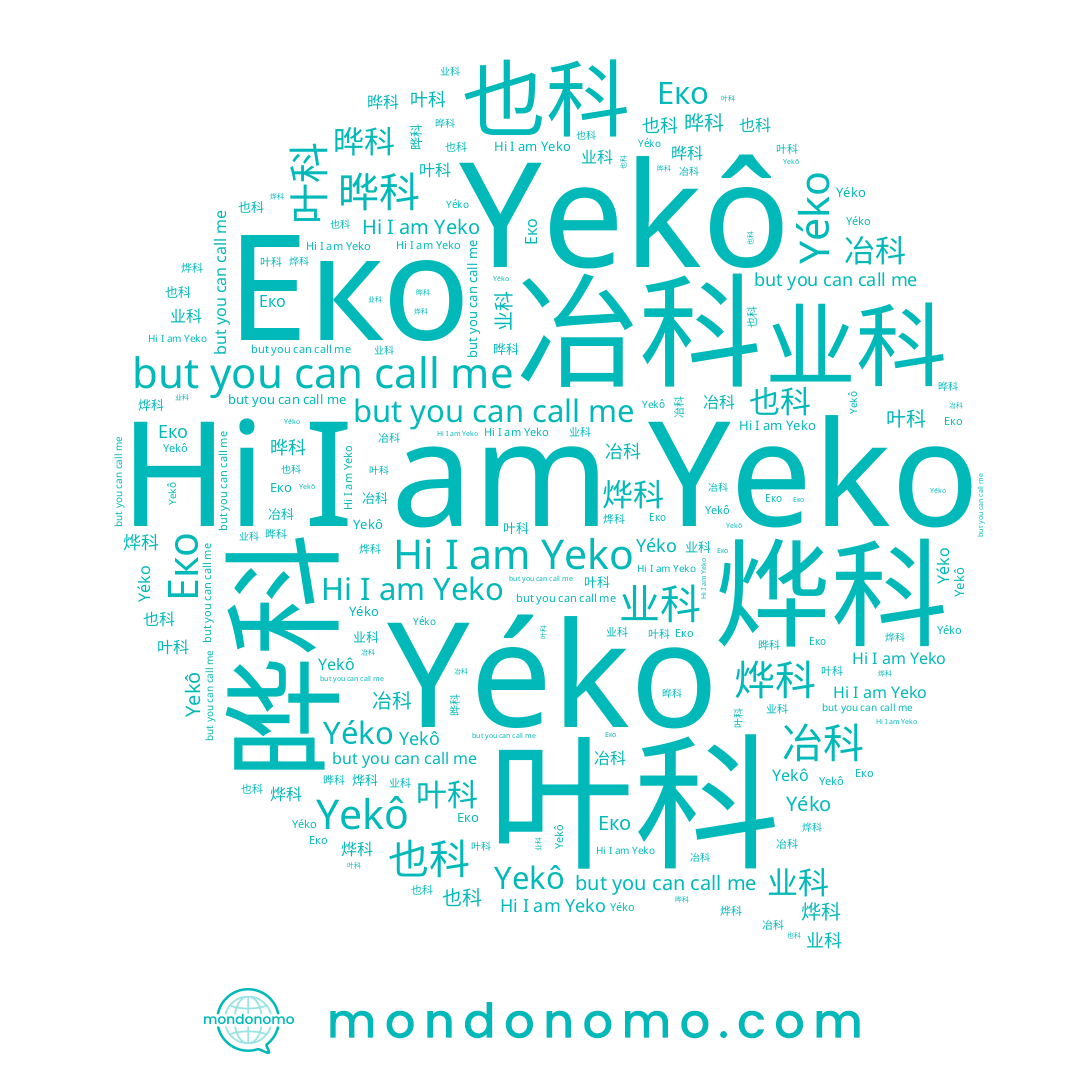name 晔科, name Yeko, name 叶科, name Yéko, name Yekô, name 烨科, name 冶科, name 业科, name 也科