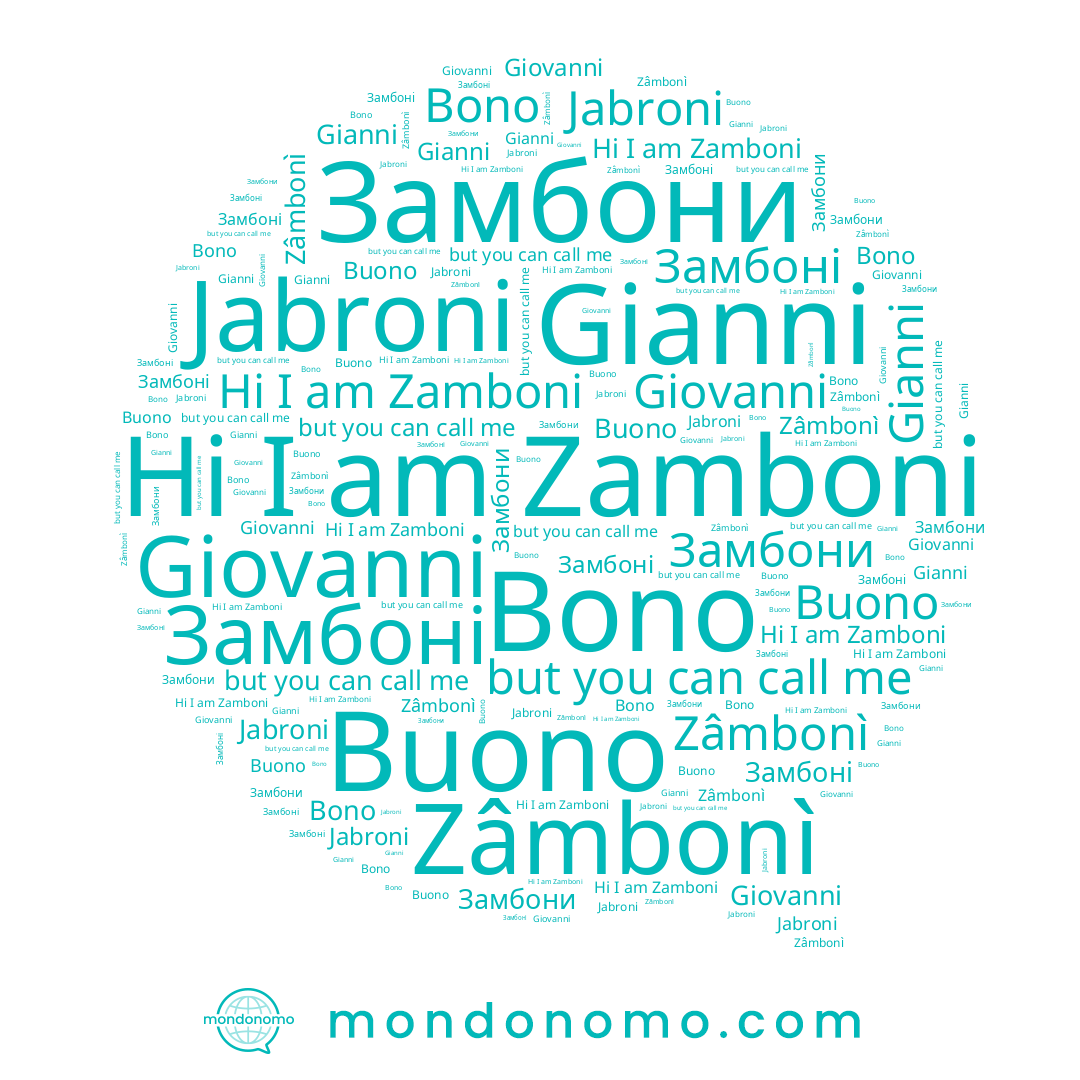 name Zâmbonì, name Gianni, name Giovanni, name Zamboni, name Buono, name Bono, name Замбоні, name Jabroni