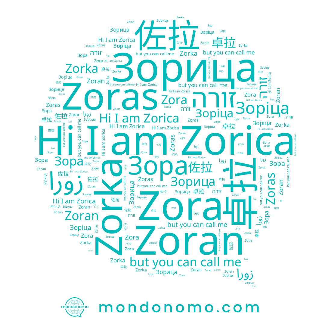 name Zora, name Zoran, name Zorka, name Зорица, name Зоріца, name زورا, name 卓拉, name 佐拉, name זורה, name Zoras, name Zorica, name Зора