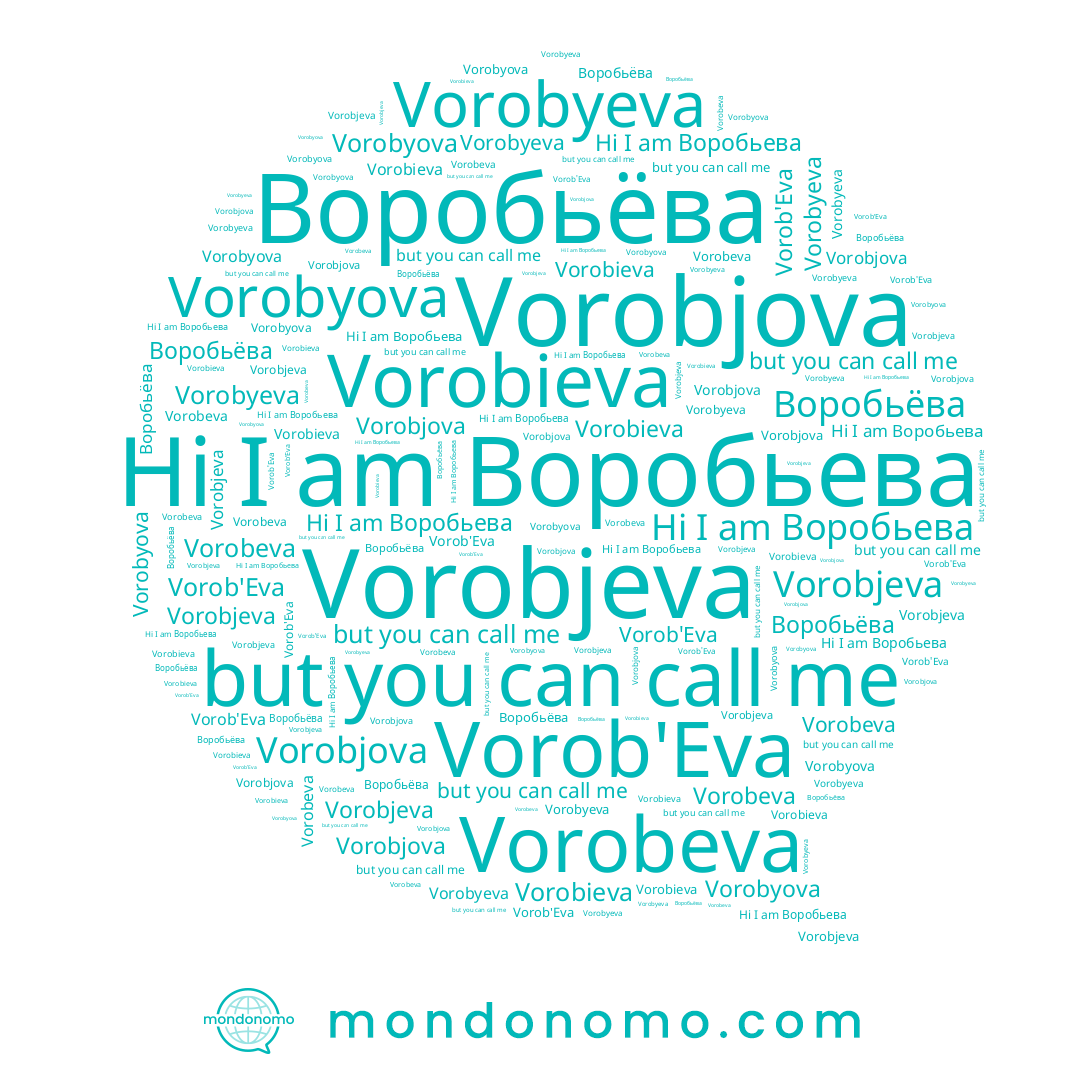 name Vorobieva, name Vorobyeva, name Vorob'Eva, name Vorobjeva, name Воробьёва, name Vorobeva, name Vorobyova, name Воробьева