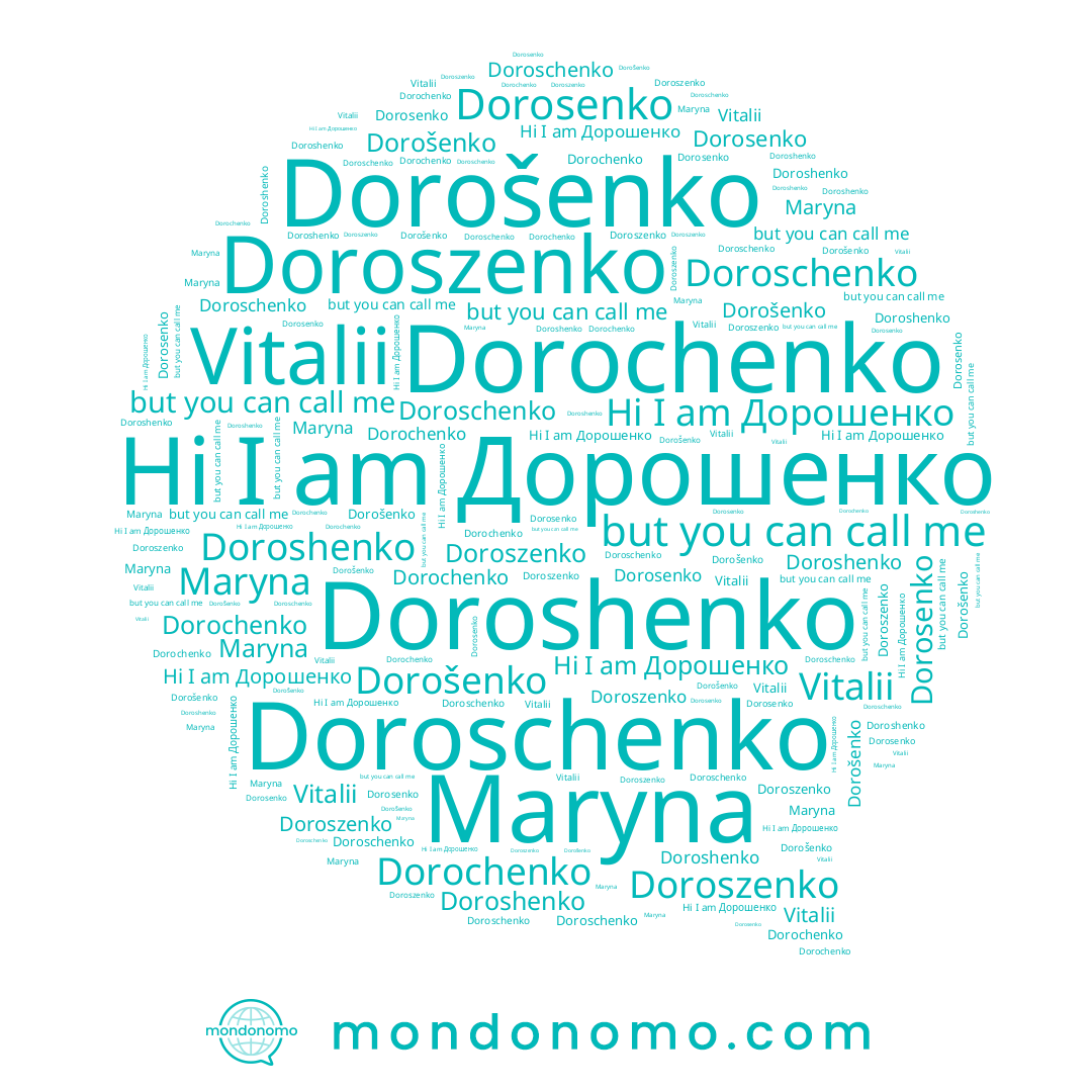 name Doroshenko, name Дорошенко, name Dorosenko, name Dorochenko, name Maryna, name Doroschenko, name Dorošenko