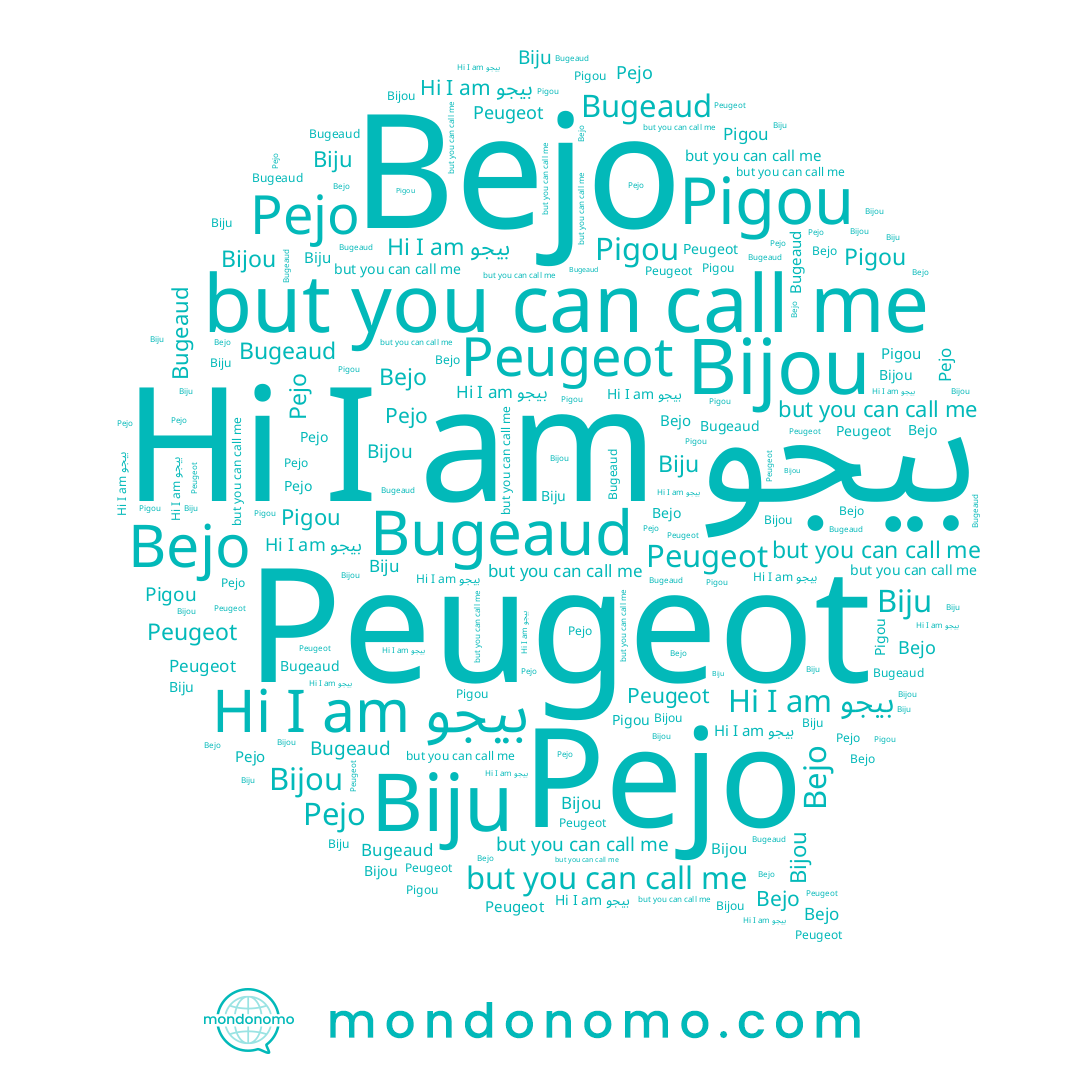 name Bijou, name بيجو, name Peugeot, name Bejo, name Bigo, name Bugeaud, name Pigou, name Pejo, name Biju