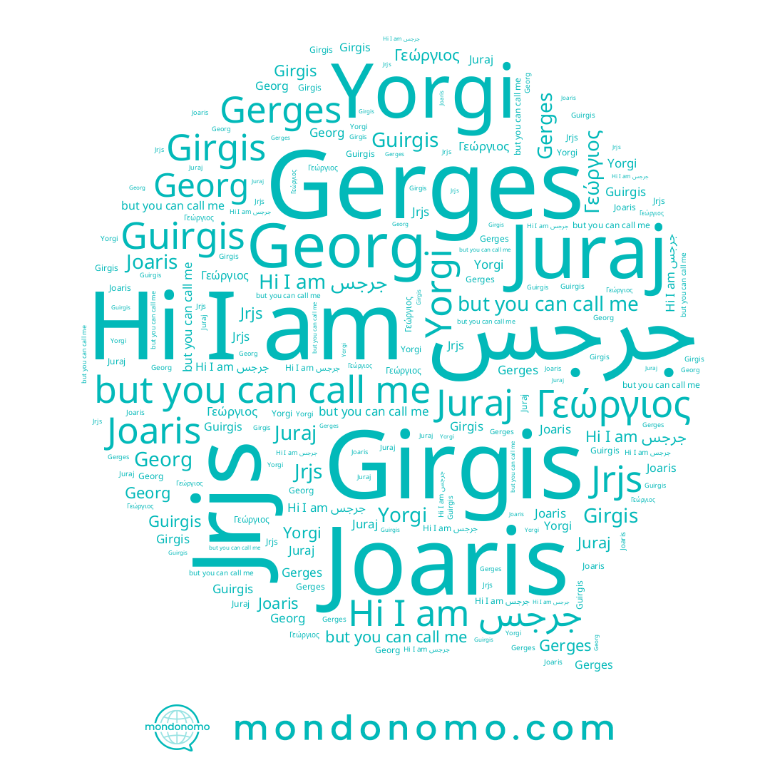 name Girgis, name Guirgis, name Joaris, name Yorgi, name Georg, name Γεώργιος, name Jrjs, name Gerges, name Juraj