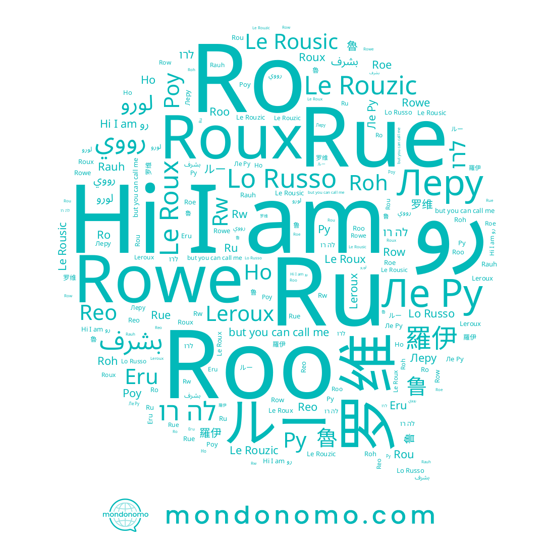 name Rowe, name Роу, name Leroux, name رووي, name Rou, name Ru, name Eru, name Ру, name Row, name ルー, name لورو, name Rauh, name לרו, name Но, name Rue, name 魯, name Roo, name 罗维, name Ro, name رو, name 鲁, name Леру, name بشرف, name Roe, name Roux, name 羅伊, name Reo