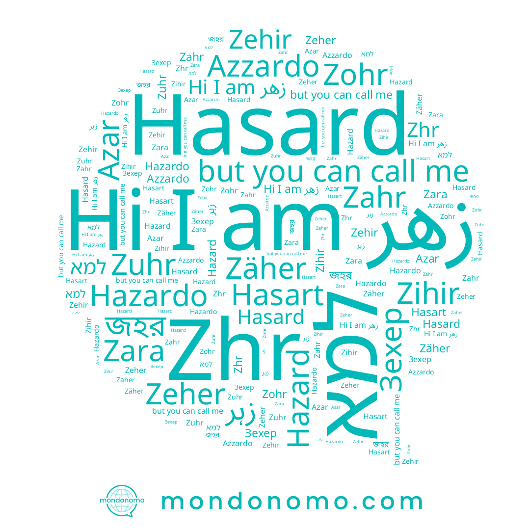 name زهر, name למא, name زہر, name Azar, name Hasart, name Hasard, name Зехер, name Zara, name Zäher, name Zeher, name Zohr, name Zuhr, name Hazard, name Zihir, name Zahr, name Zehir, name Hazardo, name জহর, name Azzardo