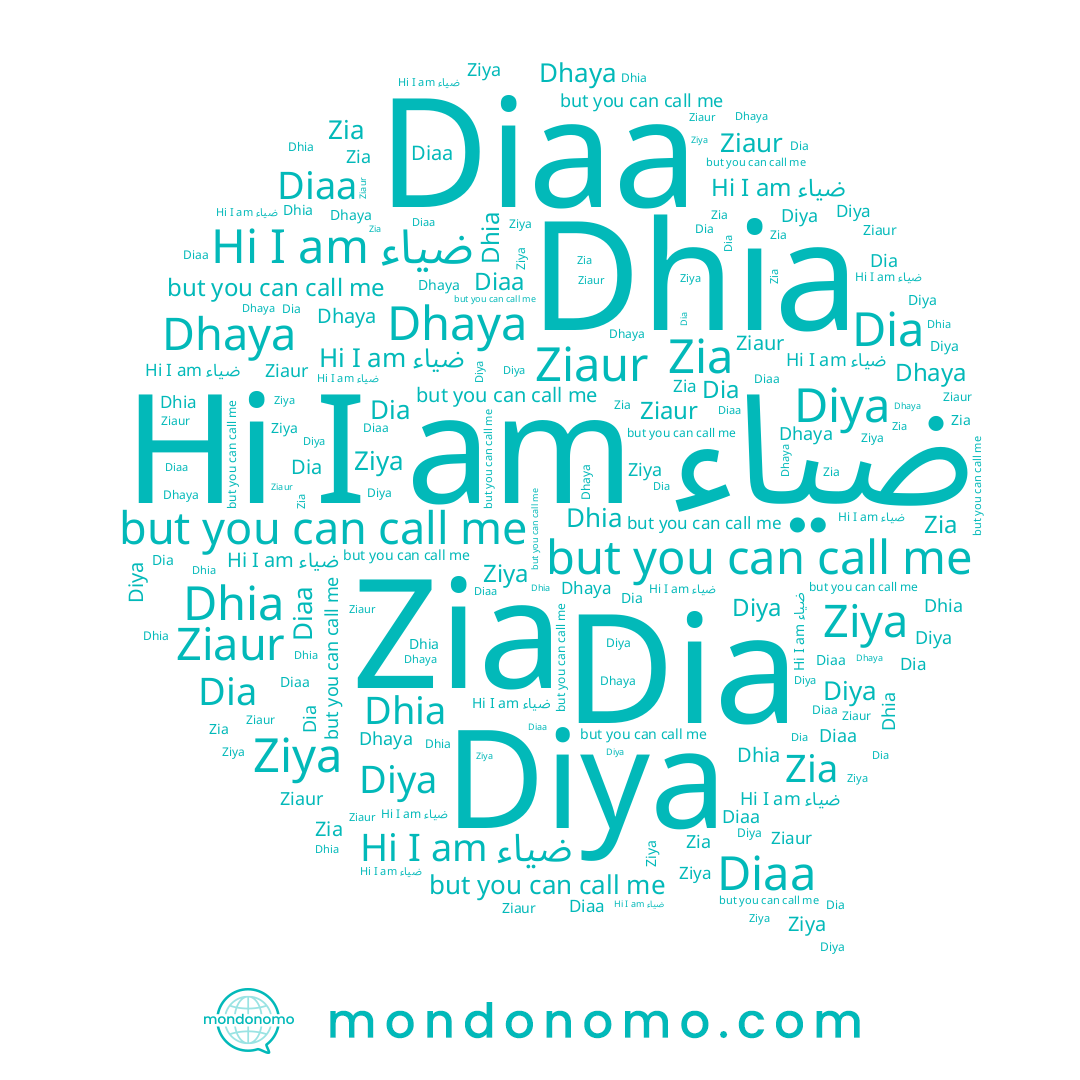 name Dia, name Diaa, name Ziya, name ضياء, name Zia, name Ziaur, name Diya, name Dhia, name Dhaya