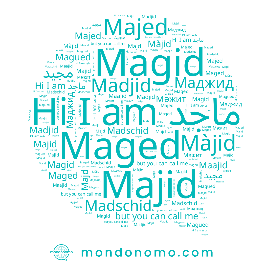 name Magid, name Мәжит, name Magued, name Maajid, name Majd, name Maged, name Màjid, name ماجد, name مجید, name Маджид, name Majed, name Madschid, name Madjid, name Majid