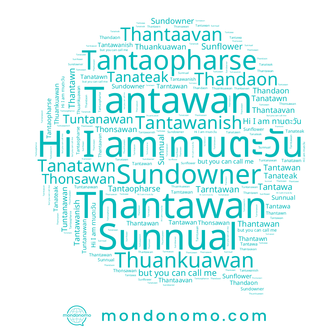 name Thuankuawan, name Tanateak, name Thantawan, name ทานตะวัน, name Tantawanish, name Tantaopharse, name Thandaon, name Thantaavan, name Tuntanawan, name Tantawan, name Tarntawan, name Tantawa, name Sunnual, name Thonsawan, name Thantawn, name Tanatawn