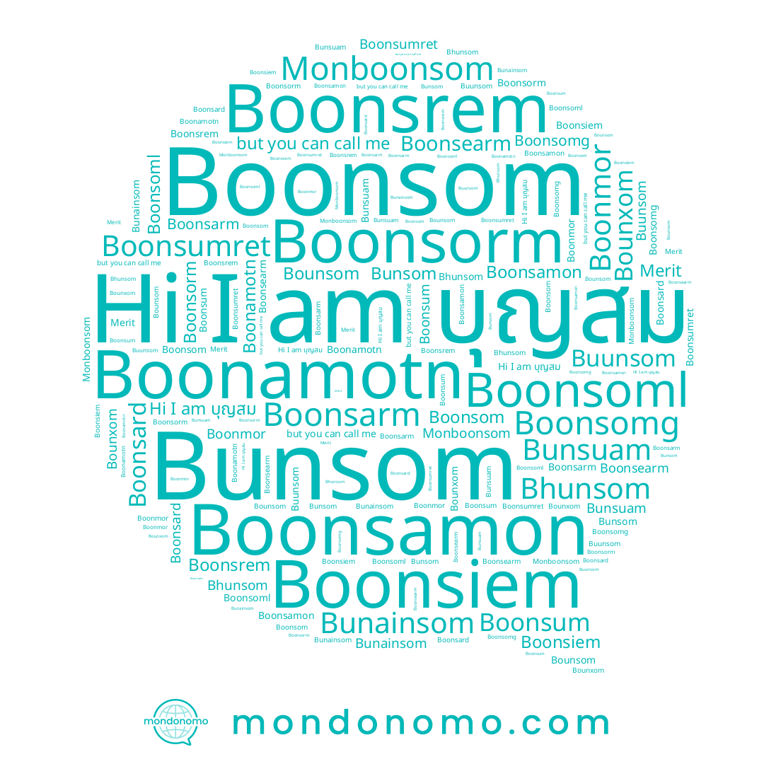 name บุญสม, name Bhunsom, name Buunsom, name Boonsarm, name Boonsorm, name Bunainsom, name Boonsiem, name Boonsamon, name Boonamotn, name Bunsom, name Bounxom, name Bunsuam, name Boonsumret, name Boonsomg, name Boonsrem, name Boonsum, name Boonsoml, name Bounsom, name Boonsom, name Merit, name Monboonsom, name Boonmor, name Boonsearm, name Boonsard