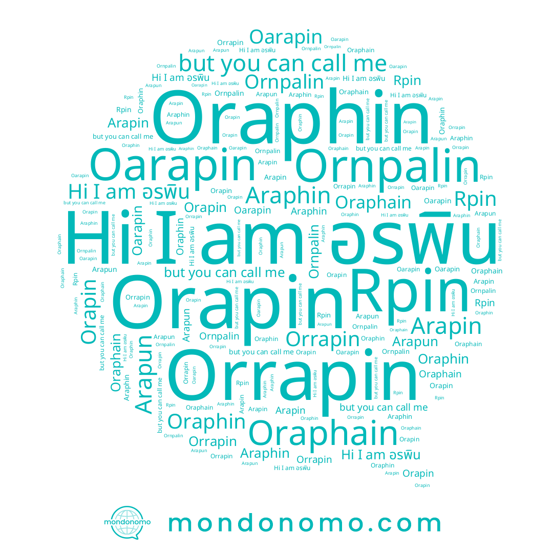 name Oraphain, name Arapin, name Arapun, name Orrapin, name Orapin, name Oarapin, name Araphin, name อรพิน, name Oraphin, name Ornpalin, name Rpin