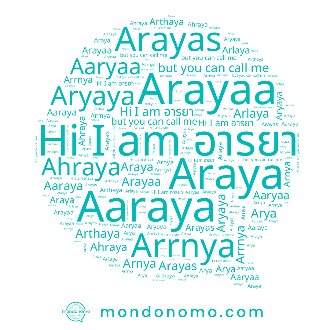 name Araya, name Aryaya, name Aaraya, name Arrnya, name Aaryaa, name Arnya, name Arya, name Arlaya, name Arthaya, name Arayaa, name อารยา, name Ahraya, name Arayas