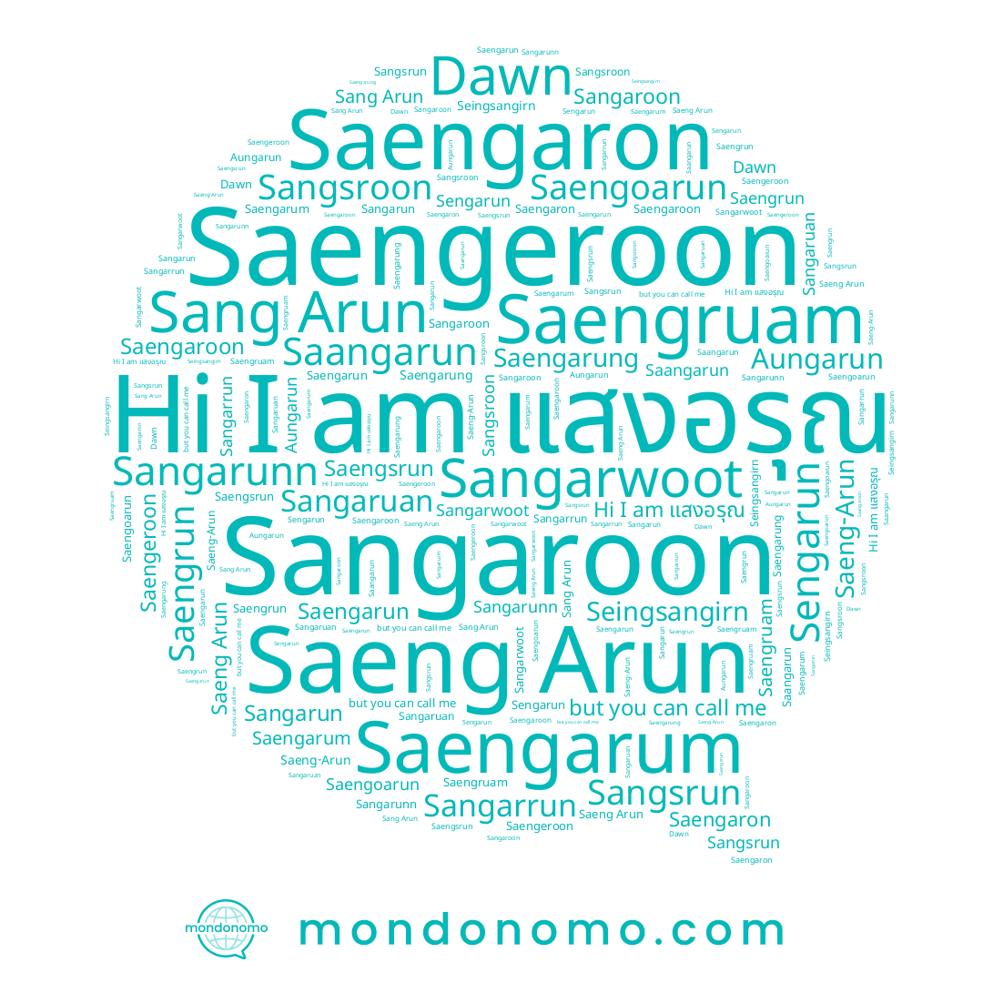 name Saengeroon, name Sangsroon, name Saengarung, name Saengaron, name Aungarun, name แสงอรุณ, name Saengarum, name Sang Arun, name Sangarwoot, name Dawn, name Saengsrun, name Sangsrun, name Sengarun, name Sangarun, name Saengaroon, name Sangaroon, name Saengrun, name Saengruam, name Sangarrun, name Sangarunn, name Saeng Arun, name Saengarun, name Sangaruan, name Seingsangirn, name Saangarun, name Saengoarun, name Saeng-Arun
