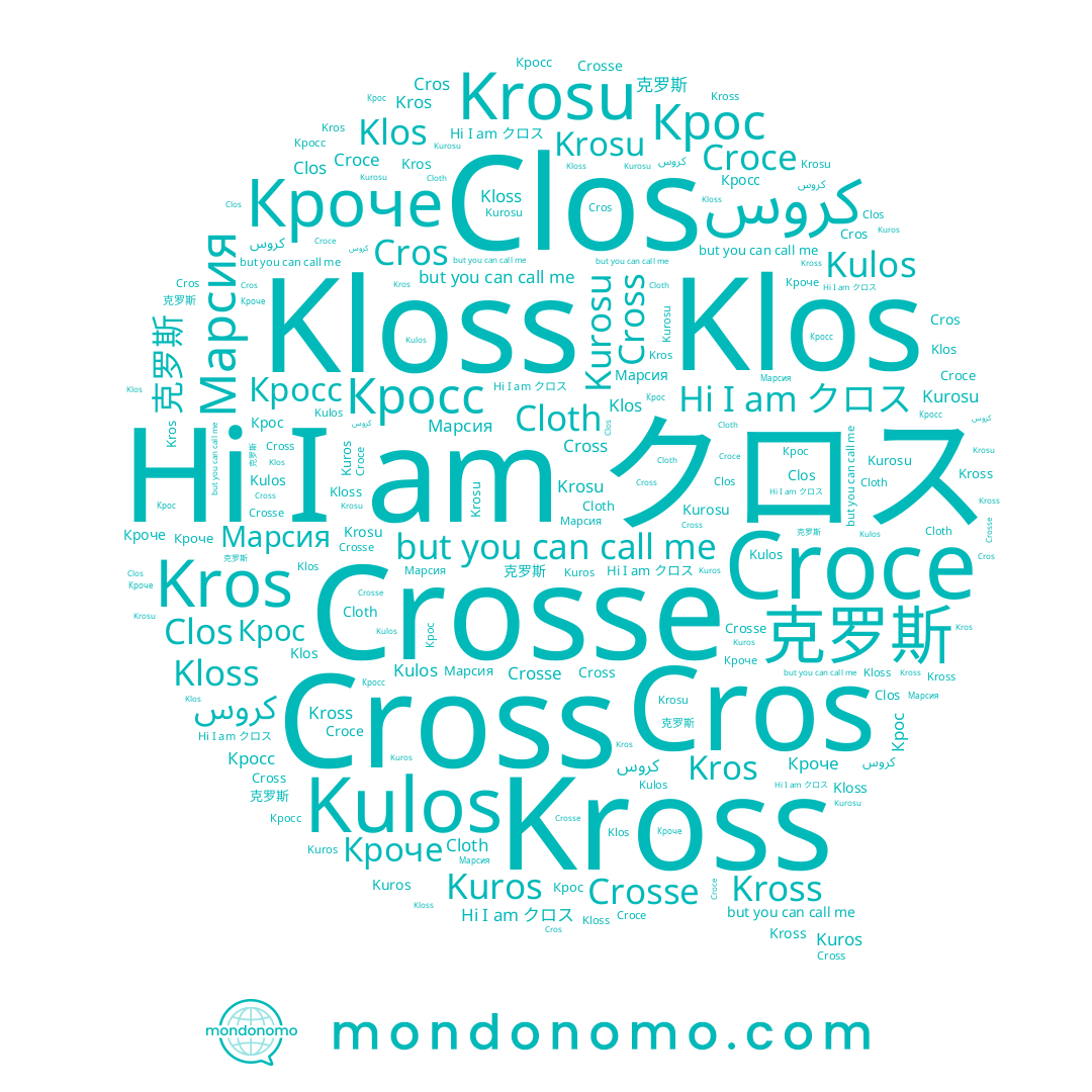 name Kloss, name Crosse, name Croce, name كروس, name 克罗斯, name Klos, name Kross, name Cros, name Kulos, name Krosu, name Clos, name Kros, name Марсия, name Kurosu, name クロス, name Кроче, name Cross