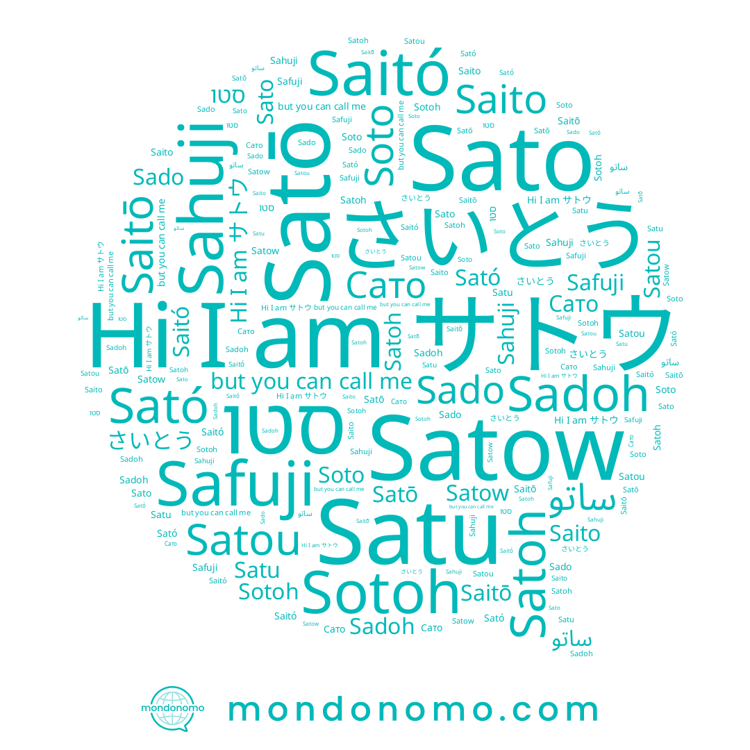 name Soto, name Sotoh, name Sahuji, name さいとう, name Satoh, name Safuji, name Sado, name Satow, name Сато, name Saitó, name Satou, name Satu, name Sato, name Saito, name Sadoh, name Saitō, name ساتو, name סטו, name Sató, name サトウ