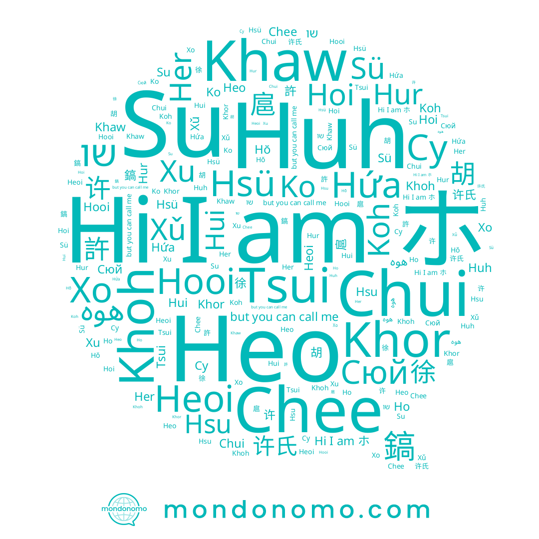 name هوه, name Khaw, name Сюй, name שו, name Chee, name 扈, name Hsu, name Heoi, name 许, name Су, name Hứa, name Hui, name Huh, name Heo, name Xǔ, name 許, name 许氏, name Koh, name Hur, name Ko, name 鎬, name Khoh, name 허, name Tsui, name Hŏ, name Hoi, name Hsü, name ホ, name Her, name Xu, name 徐, name Chui, name 호, name Hooi, name 胡, name Ho, name Su, name Хо, name Khor, name Sü