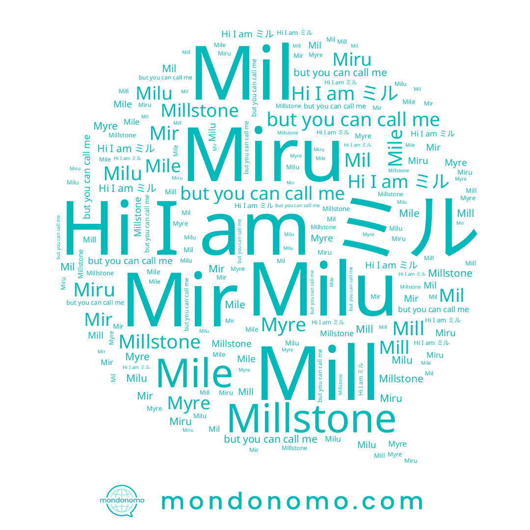 name Myre, name Mil, name Mill, name Milu, name ミル, name Mir, name Miru, name Millstone