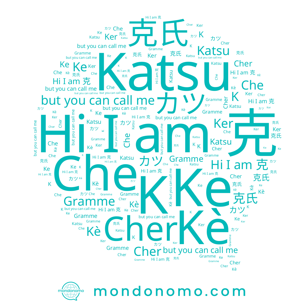 name Che, name Cher, name Gramme, name Ker, name カツ, name Ke, name 克氏, name 克, name Katsu, name Kè, name K