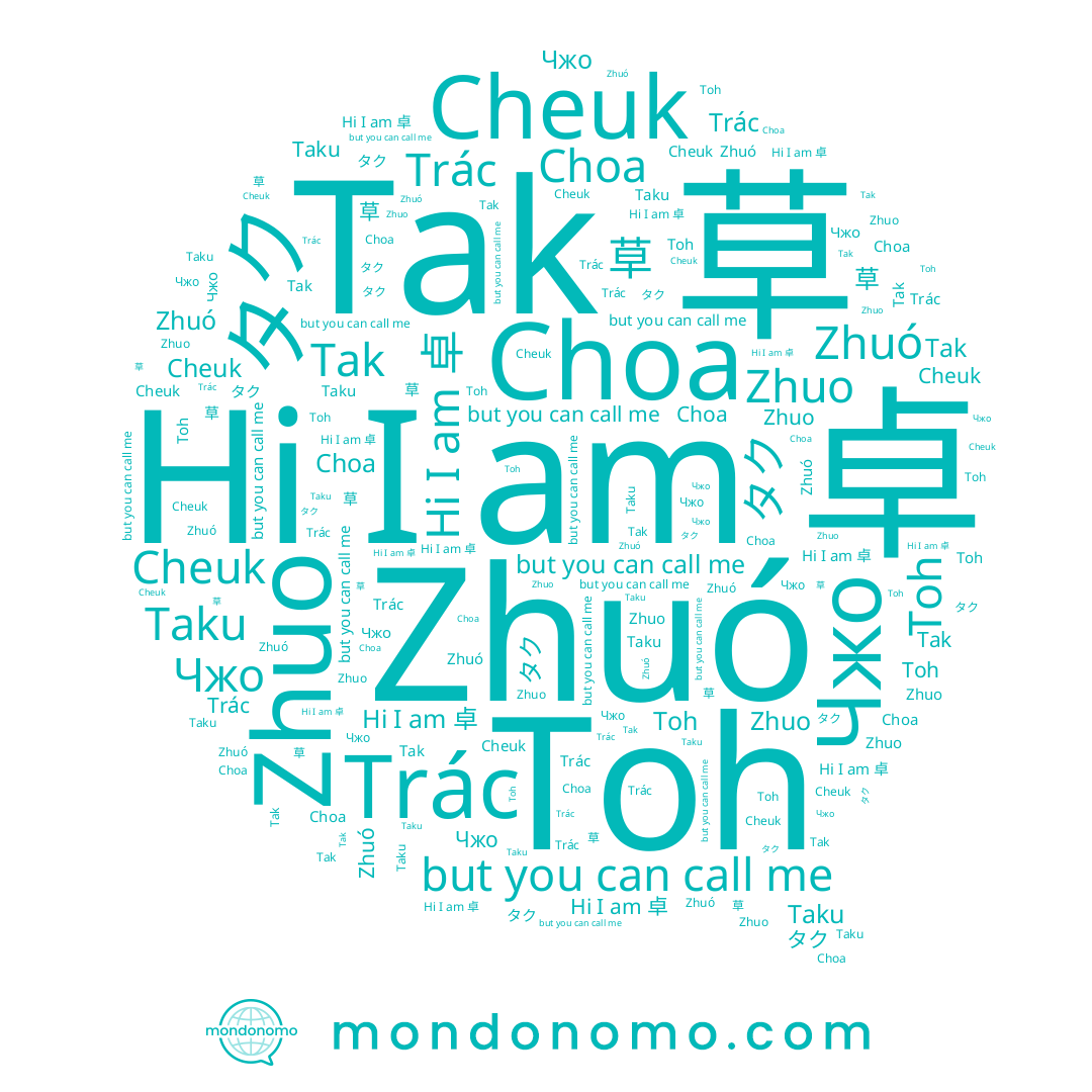 name 草, name 卓, name タク, name Tak, name 탁, name Zhuo, name Zhuó, name Choa, name Cheuk, name Trác, name Taku, name Toh, name Чжо