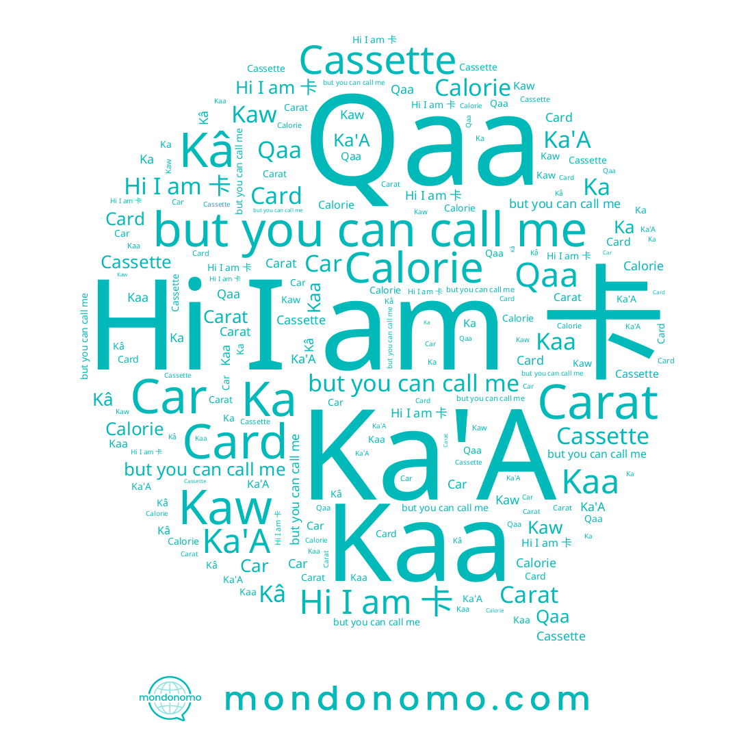 name 卡, name Carat, name Card, name Cassette, name Kaw, name Kâ, name Ka'A, name Ka, name Car, name Kaa