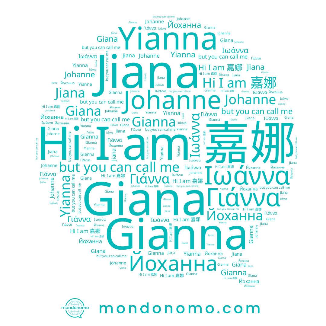 name Yianna, name Johanne, name Γιάννα, name Jiana, name Giana, name Ιωάννα, name Gianna, name 嘉娜, name Йоханна