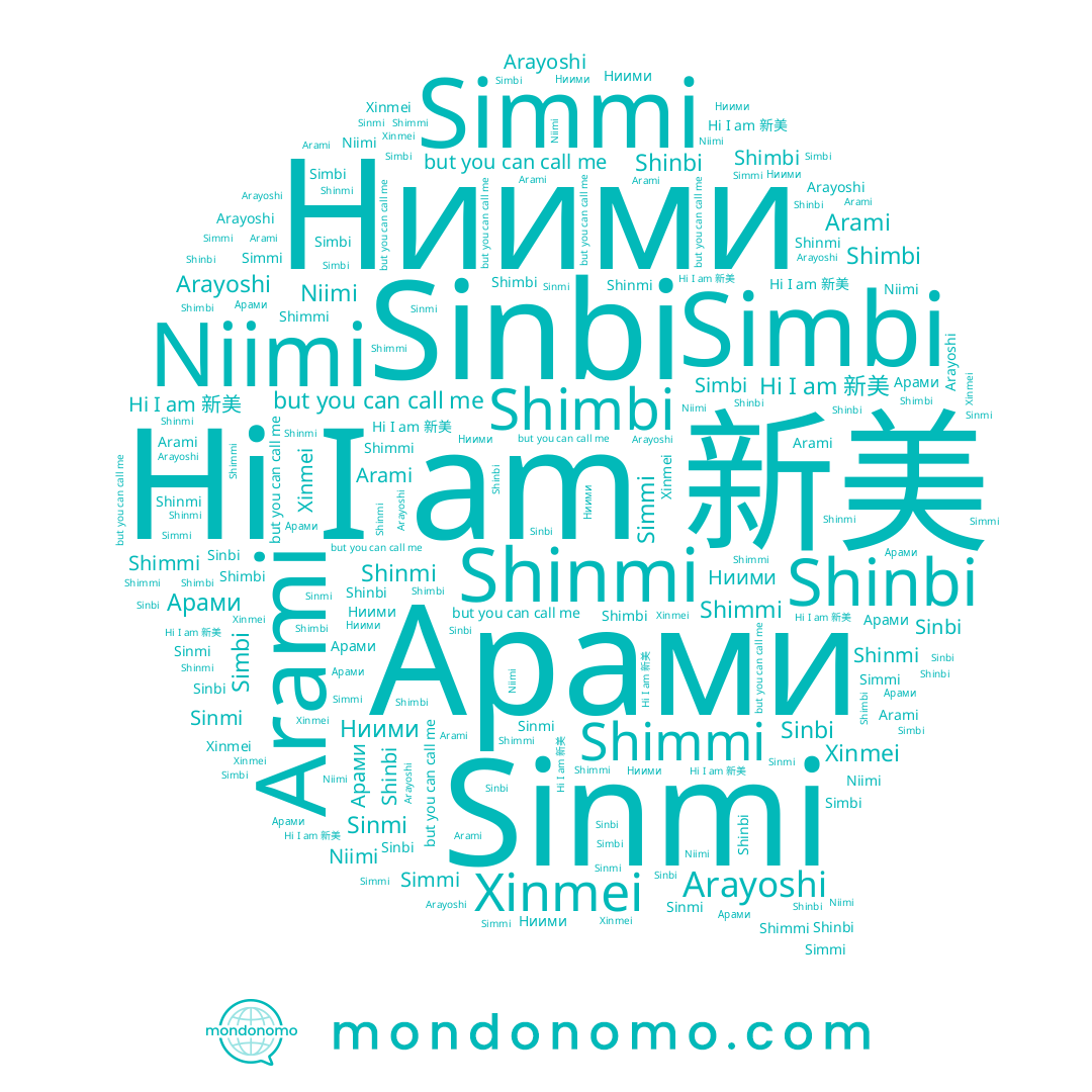 name Shimbi, name Arayoshi, name Shimmi, name 新美, name Arami, name Арами, name Niimi, name Shinmi, name Simbi, name Simmi, name Sinmi, name Sinbi, name Shinbi, name Xinmei