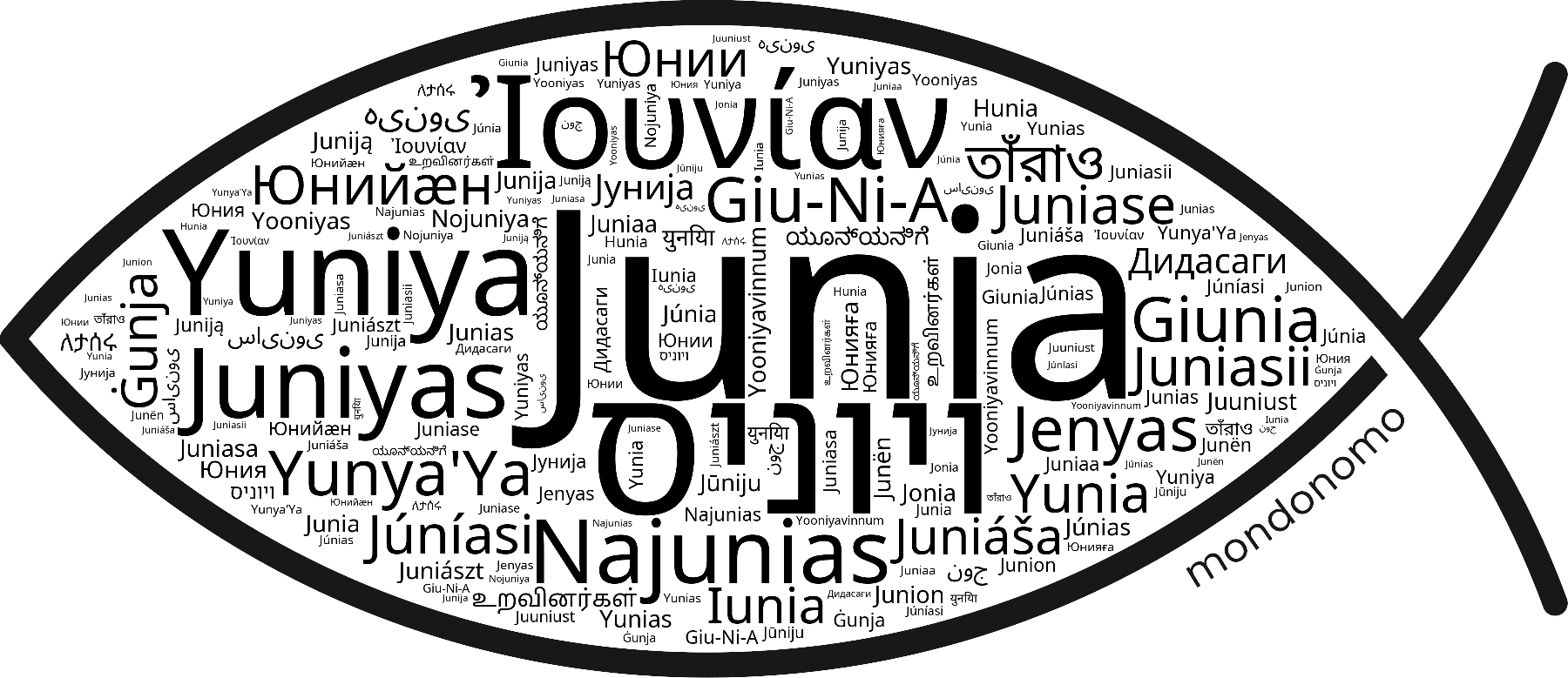 Name Junia in the world's Bibles
